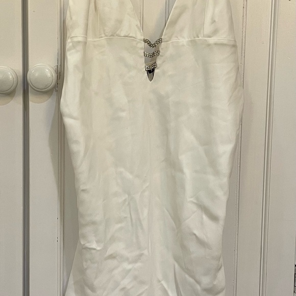 Zara White SHINY MINI DRESS Rhinestone accents -  Size Medium , New With Tags - Picture 4 of 12